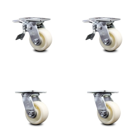 Service Caster 4 Inch Nylon Swivel Caster Set with Ball Bearing 2 Total Lock Brake SCC SCC-TTL30S420-NYB-2-S-2